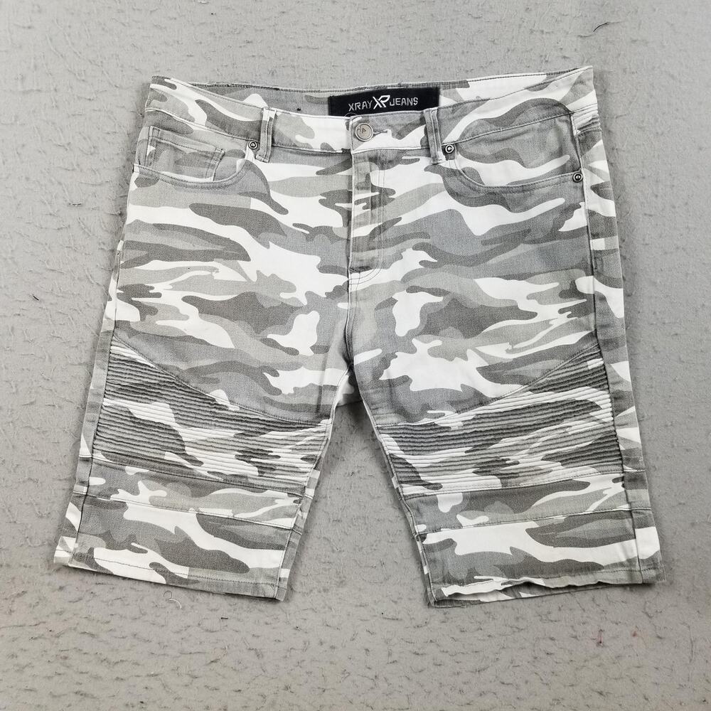 XRAY Jeans Shorts Mens 36 Gray Camo Denim Moto Biker‎ Stretch Ribbed Five Pocket